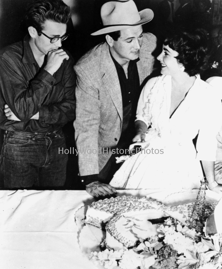 Elizabeth Taylor 1955 Giant wrap party with James Dean and Rock Hudson wm.jpg